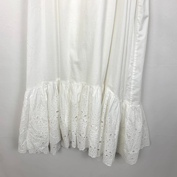 Allsaints Paola Cotton Midi Ruffle Eyelet Open Back Dress Chalk White - Picture 6 of 12